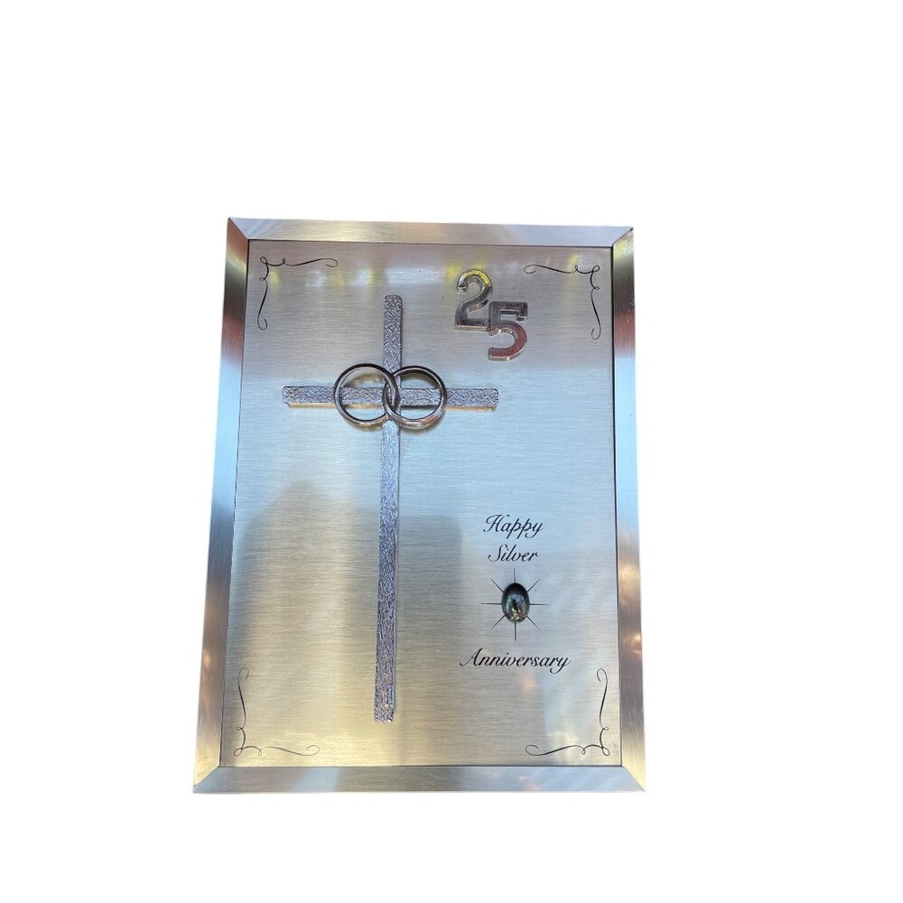 Furtado 25th Happy Silver Anniversary Musical Frame With Cross Giveaways Gray Me - Picture 1 of 16